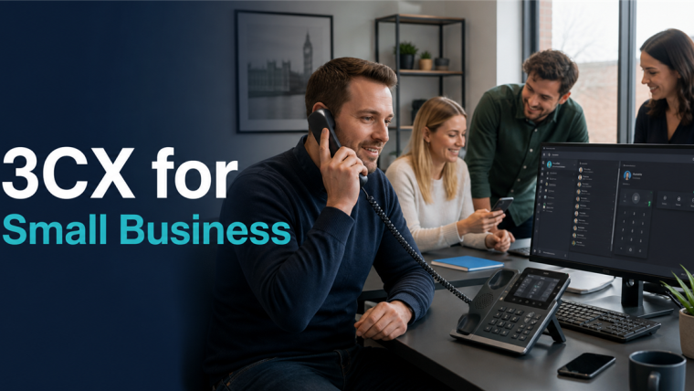 Small UK business team using a hosted 3CX phone system