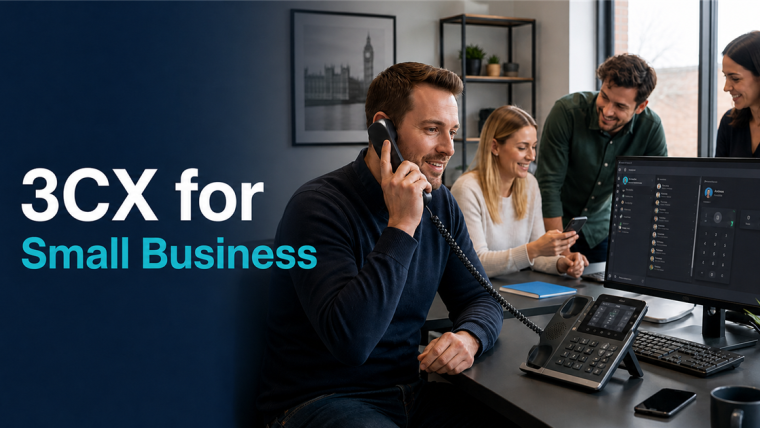 Small UK business team using a hosted 3CX phone system