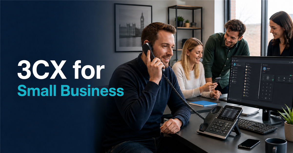 Small UK business team using a hosted 3CX phone system