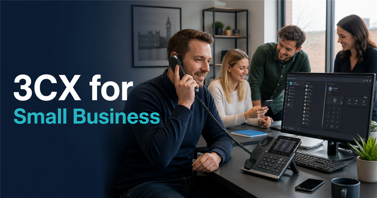 Small UK business team using a hosted 3CX phone system