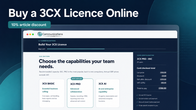 Buy a 3CX licence online through the I.T Communications licence configurator