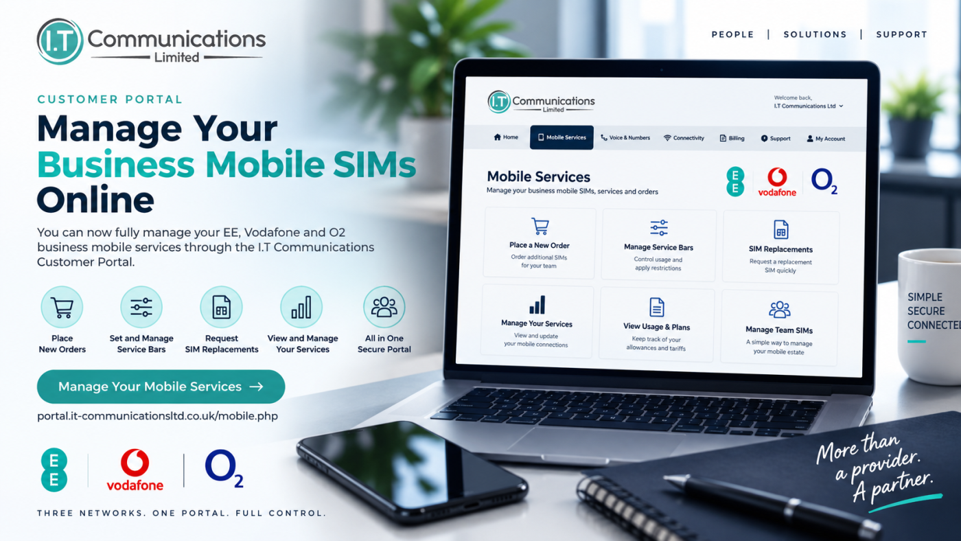 I.T Communications customer portal for managing EE Vodafone and O2 business mobile SIMs