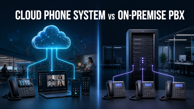 Cloud phone system and on-premise PBX deployment models compared side by side
