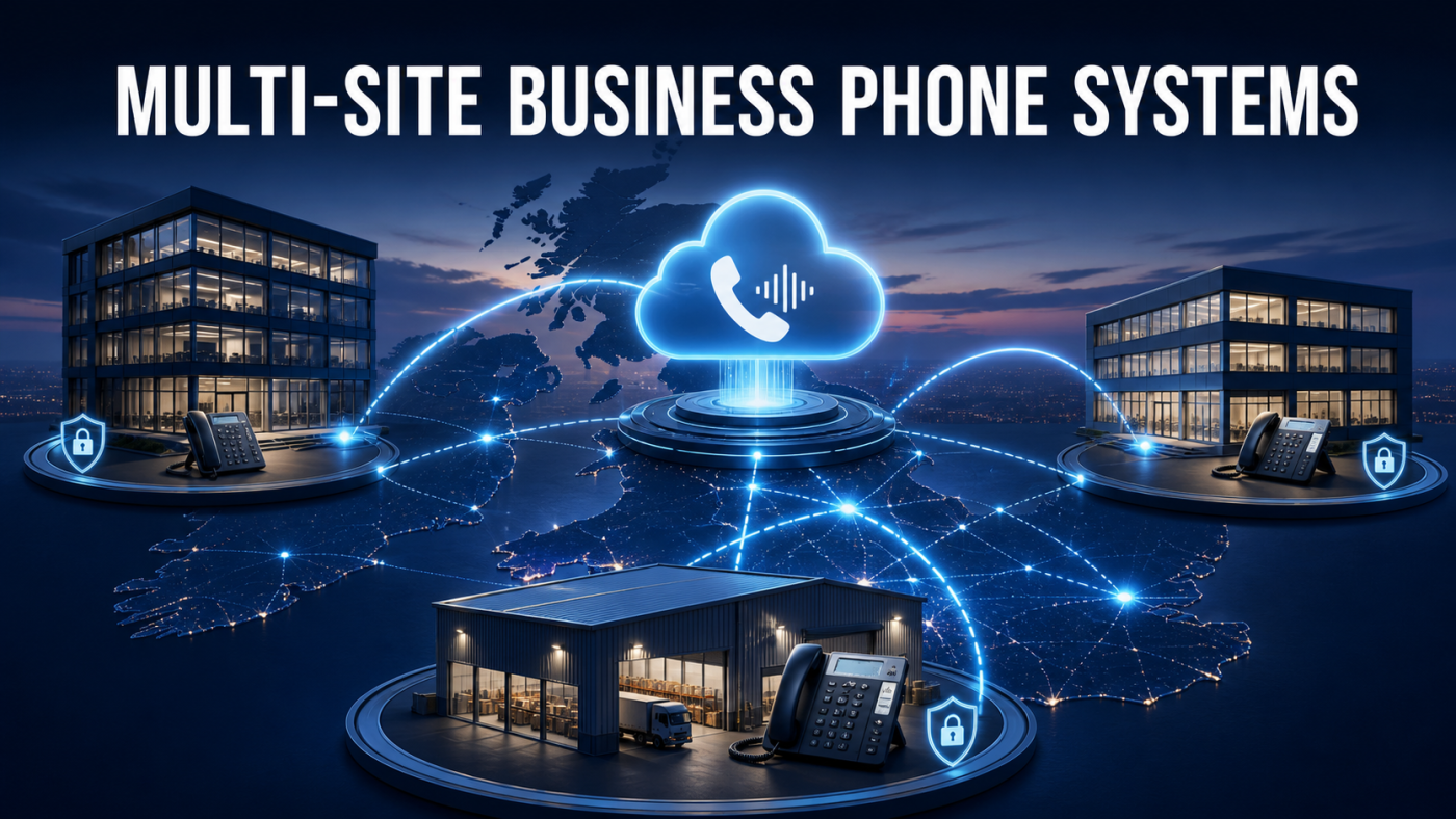 Three business sites connected securely through one cloud phone system