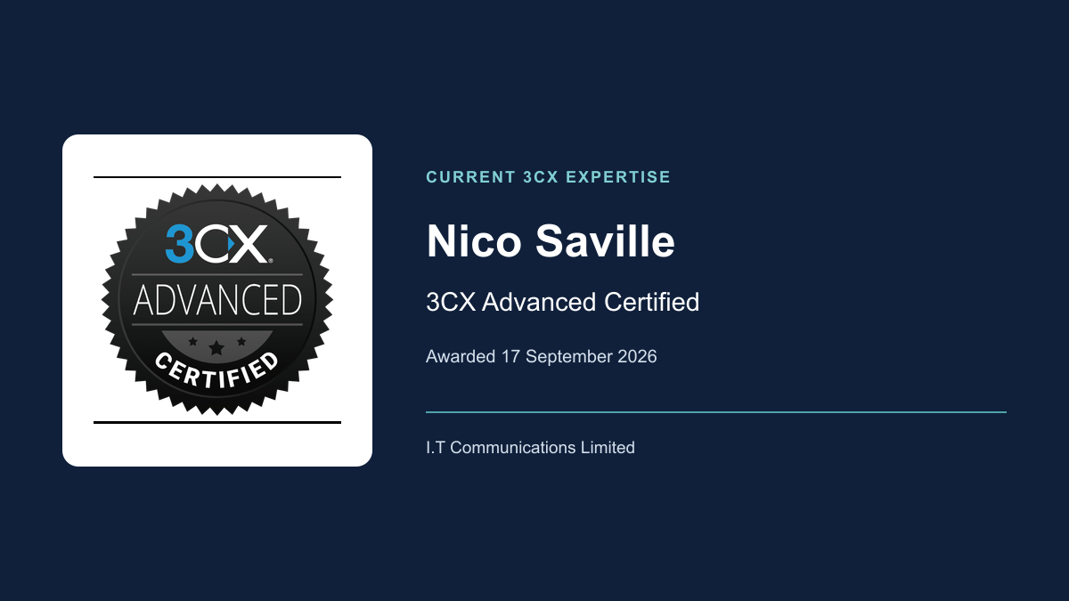 Nico Saville - 3CX Advanced Certified, awarded September 2026
